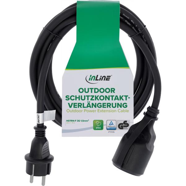 InLine® Schutzkontakt-Verlängerung, Outdoor IP44, Berührungsschutz, 2m