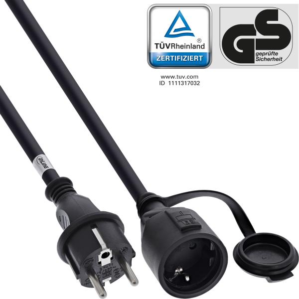 InLine® Schutzkontakt-Verlängerung, Outdoor IP44, Berührungsschutz, 2m