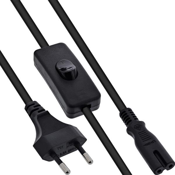 InLine® Euro Netzkabel mit Schalter, CEE7/16 zu IEC-C7, schwarz, 5m