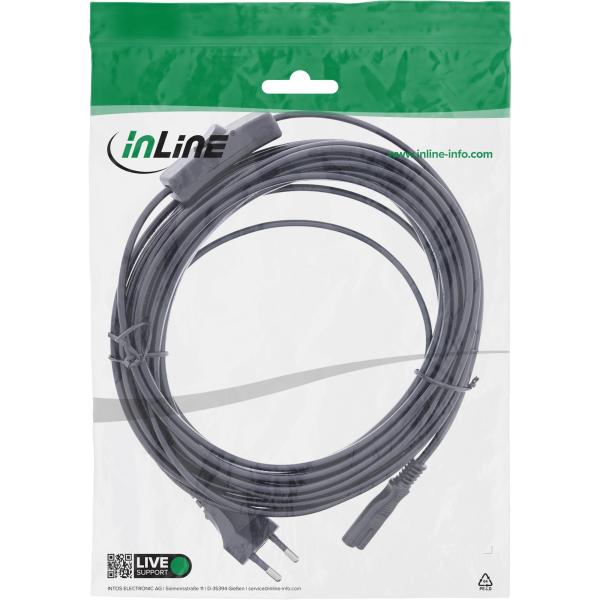 InLine® Euro Netzkabel mit Schalter, CEE7/16 zu IEC-C7, schwarz, 5m