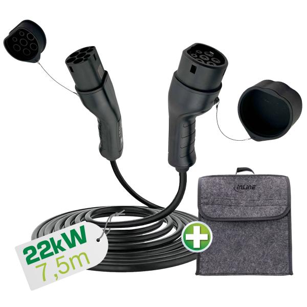InLine® EV Autoladekabel 22kW Typ2, 3-phasig, 7,5m