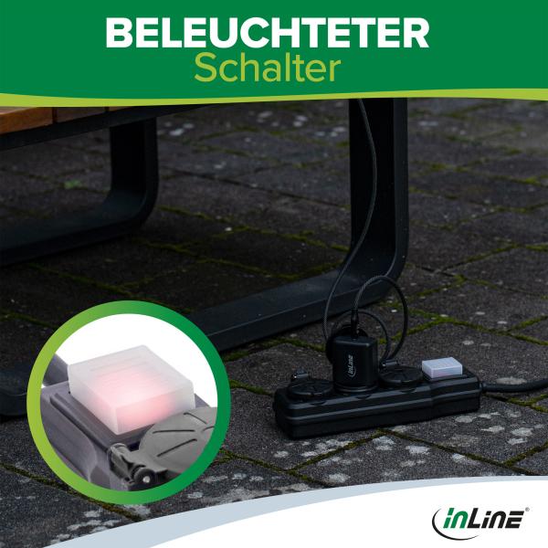 InLine® Outdoor-Steckdosenleiste, 3-fach Schutzkontakt, IP44, mit Schalter, 10m