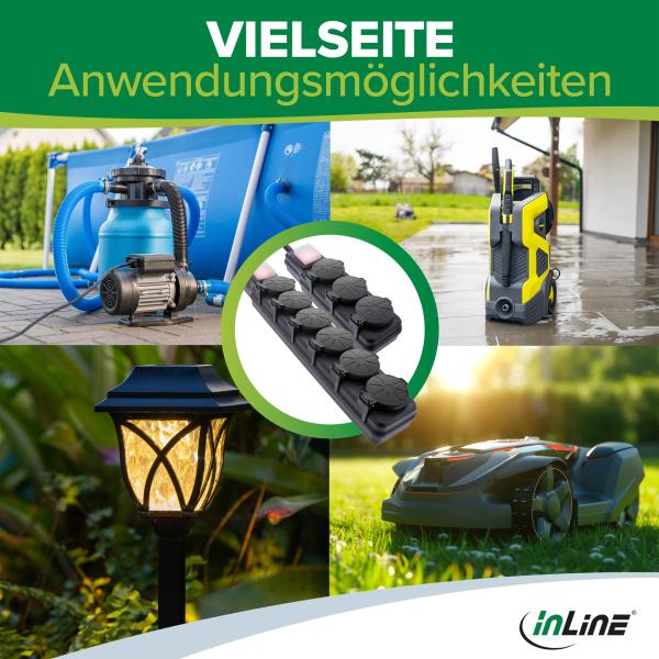 InLine® Outdoor-Steckdosenleiste, 6-fach Schutzkontakt, IP44, mit Schalter, 5m