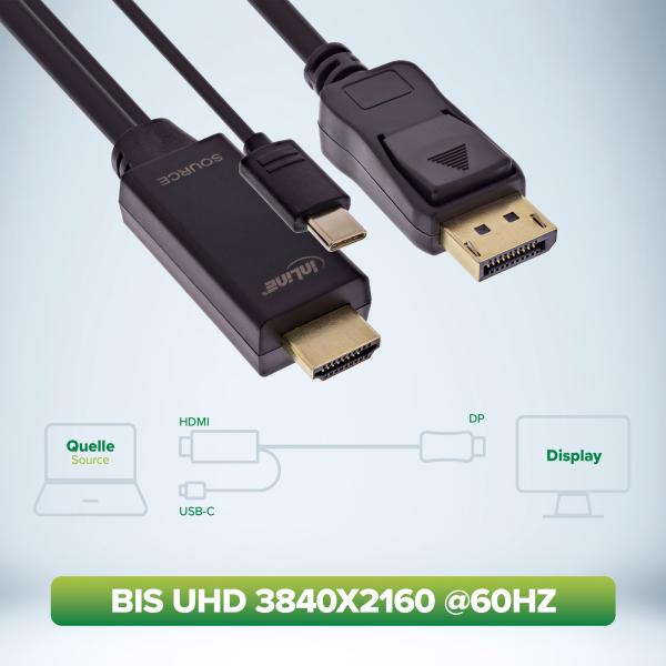 InLine® HDMI zu DisplayPort Konverter Kabel, 4K60Hz, schwarz/gold, 1m