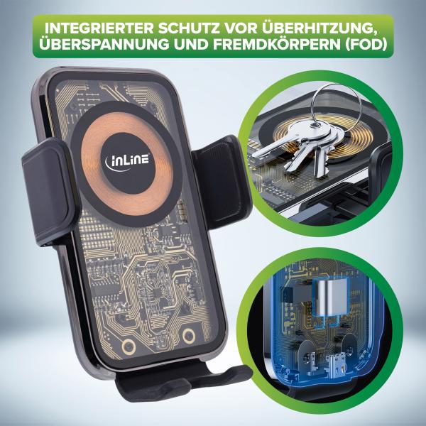 InLine® KFZ Smartphone Halterung, ONE TOUCH QI 2, universal, Wireless Charger