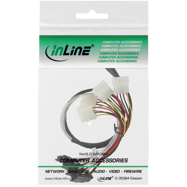 InLine® SAS Anschlusskabel, Mini-SAS SFF-8087 an 4x SAS + Strom, 0,75m