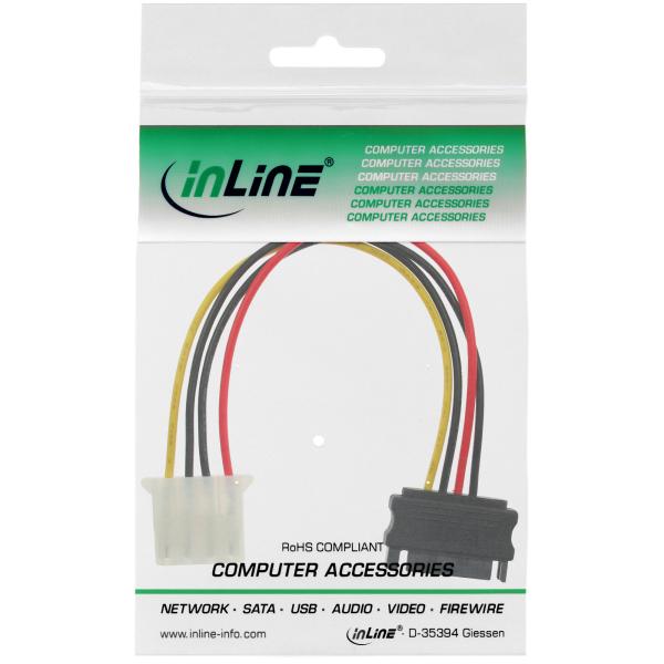 InLine® SATA Stromadapterkabel, 15pol SATA Buchse an 4pol Stecker, 0,15m