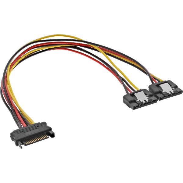 InLine® SATA Strom-Y-Kabel, SATA Buchse an 2x SATA ST mit Lasche, 0,30m