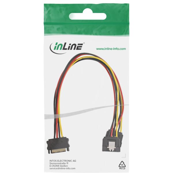 InLine® SATA Strom-Y-Kabel, SATA Buchse an 2x SATA ST mit Lasche, 0,30m