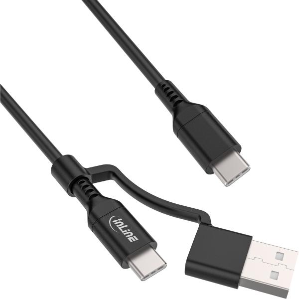 InLine® 2-in-1 USB-C Kabel + USB-A Adapter, USB 2.0, 100W, TPE, schwarz