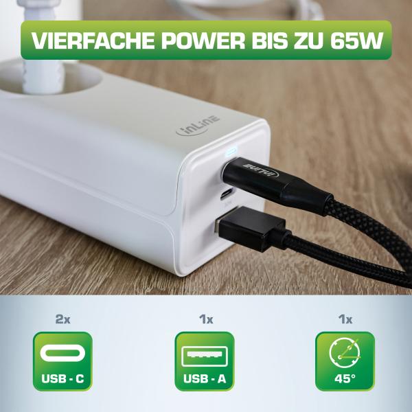 InLine® USB Netzteil, GaN Ladegerät, 2x USB-C, 1x USB-A, mit Schutzkontaktbuchse