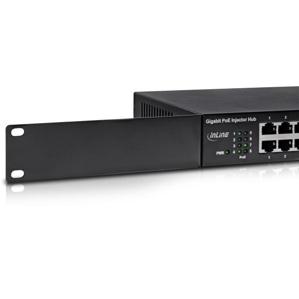 InLine® PoE+ Gigabit Netzwerk Injektor Hub 8 Port (8x PoE+), 1Gb/s, 19" 1HE