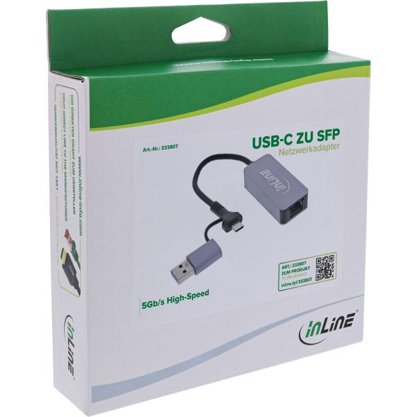 InLine® USB 3.2 zu 5 Gb/s Netzwerk-Adapter, USB-C+USB-A Adapter zu RJ45