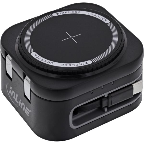 InLine® 3in1 Wireless Charger, 15W Qi MagSafe kompatibel, 0,8m Kabel