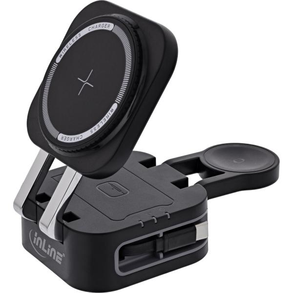 InLine® 3in1 Wireless Charger, 15W Qi MagSafe kompatibel, 0,8m Kabel