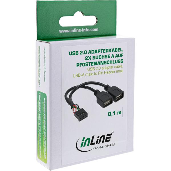 InLine® USB 2.0 Adapterkabel, 2x Buchse A auf Pfostenanschluss