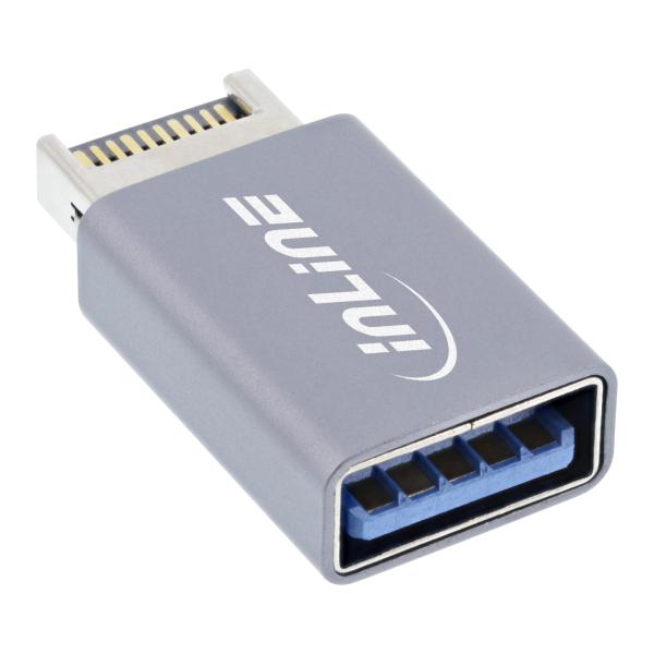 InLine® USB 3.2 Adapter, intern USB-E Frontpanel Stecker zu USB-A Buchse