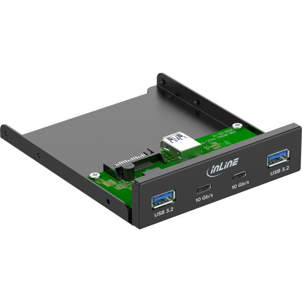 InLine® 3,5" Front Panel, 2x USB-A + 2x USB-C, 10 Gb/s, Metall, schwarz