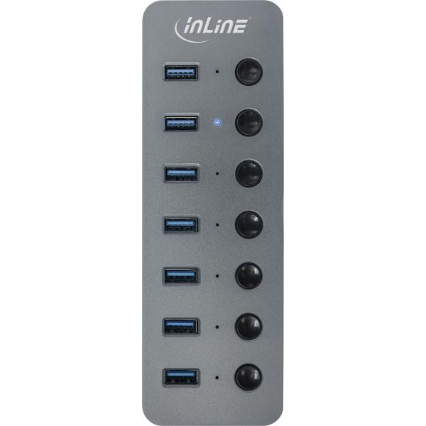 InLine® USB 3.0 Hub, 7-Port, mit Schalter, Aluminium, grau, mit Netzteil
