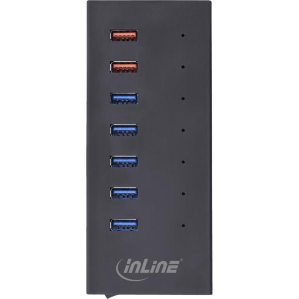 InLine® USB 3.0 Hub, 7 Port, Aluminiumgehäuse, schwarz, mit 2,5A Netzteil