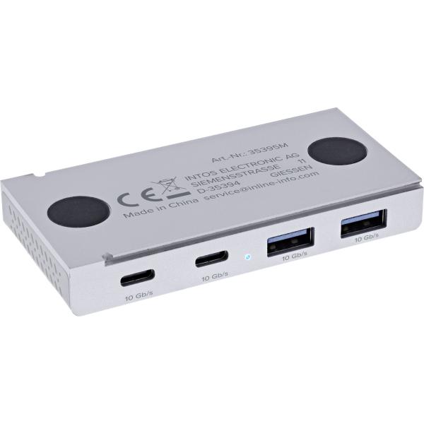 InLine® 4-Port Magnetic USB Hub, 2x USB-C, 2x USB-A, 10Gb/s, Aluminiumgehäuse