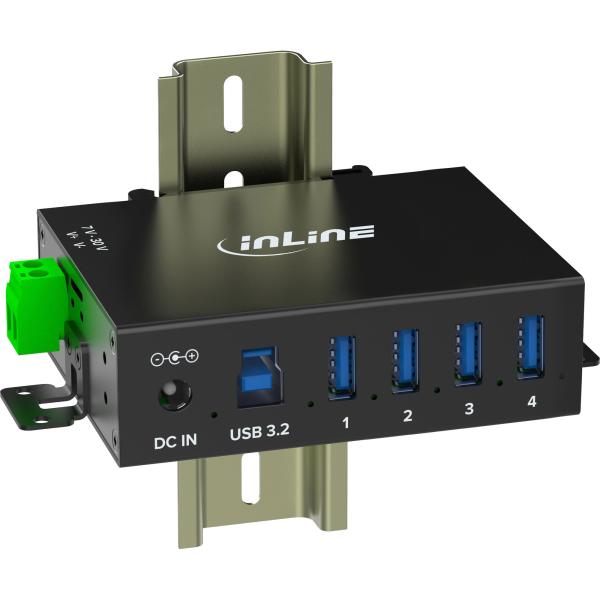 InLine® USB 3.2 Gen.1 Industrie-Hub, 4 Port, Aluminiumgehäuse, mit Netzteil