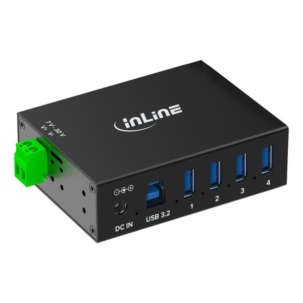 InLine® USB 3.2 Gen.1 Industrie-Hub, 4 Port, Aluminiumgehäuse, mit Netzteil