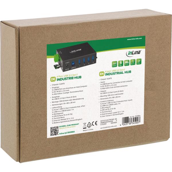 InLine® USB 3.2 Gen.1 Industrie-Hub, 4 Port, Aluminiumgehäuse, mit Netzteil