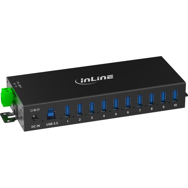 InLine® USB 3.2 Gen.1 Industrie-Hub, 10 Port, Aluminiumgehäuse, mit Netzteil