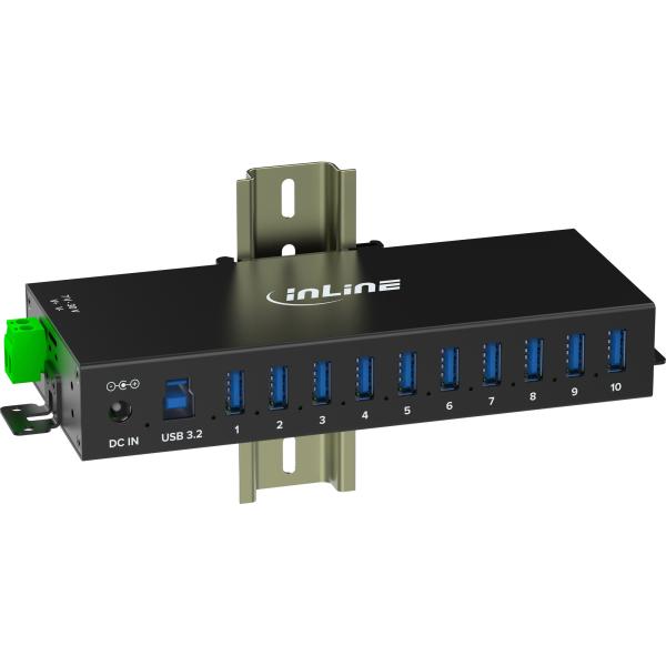 InLine® USB 3.2 Gen.1 Industrie-Hub, 10 Port, Aluminiumgehäuse, mit Netzteil