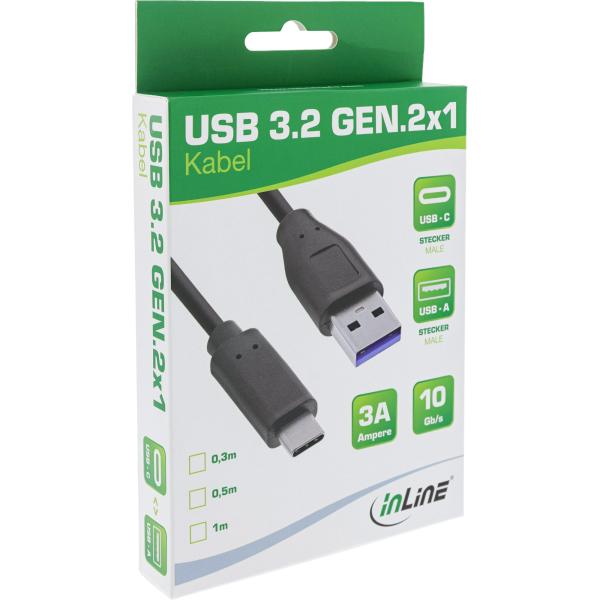 60er Bulk-Pack InLine® USB 3.2 Kabel, USB-C an A Stecker, schwarz, 2m