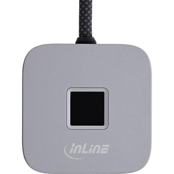 InLine® USB Fingerabdruckscanner mit Hub, Windows Hello kompatibel 1,5m silber