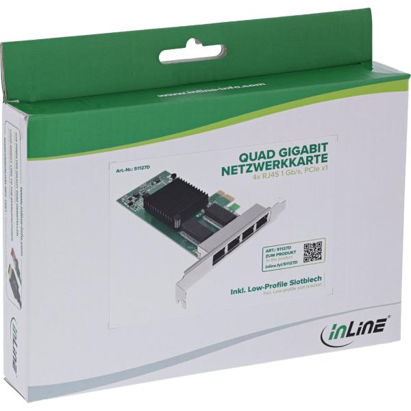 InLine® Quad Gigabit Netzwerkkarte, 4x RJ45 1 Gb/s, PCIe x1