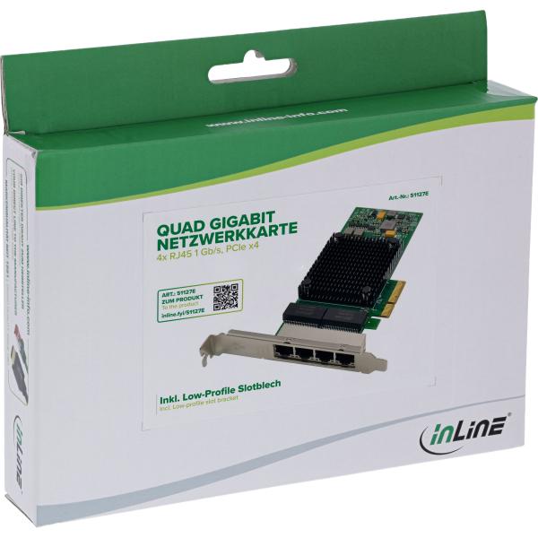 InLine® Quad Gigabit Netzwerkkarte, 4x RJ45 1 Gb/s, PCIe x4