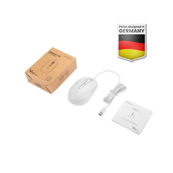 Perixx PERIMICE-222CW, Maus, optisch, 4 Tasten, Silent, USB-C, weiß