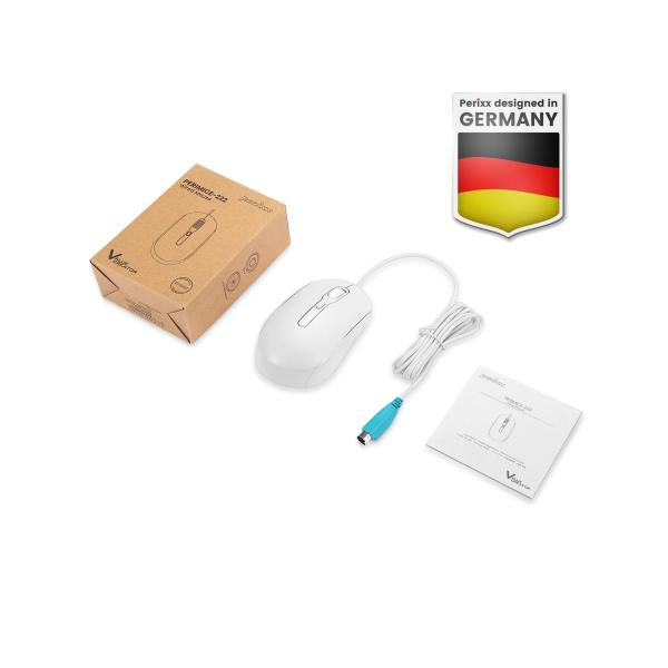 Perixx PERIMICE-222PW, Maus, optisch, 4 Tasten, Silent, PS2, weiß