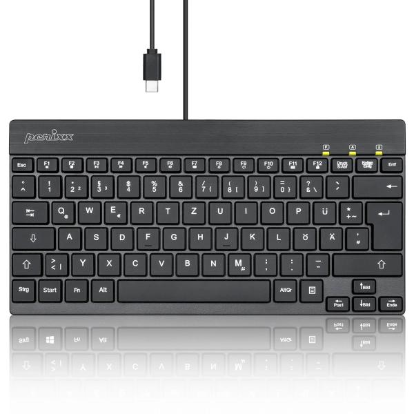 Perixx PERIBOARD-426C DE, kabelgebundene USB-C Mini Tastatur mit flachen Tasten