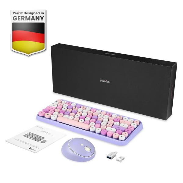 Perixx PERIDUO-713PP DE, Mini Tastatur-Maus Set, Retro Vintage Design, violett