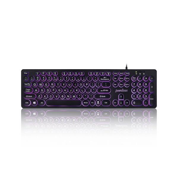 Perixx PERIBOARD-317R, US, dreifarbig, runde Tasten, kabelgebunden, schwarz