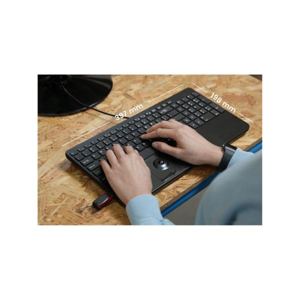 Perixx PERIBOARD-538 H US USB-Tastatur mit Trackball, Scherentasten, 2× USB-Hub