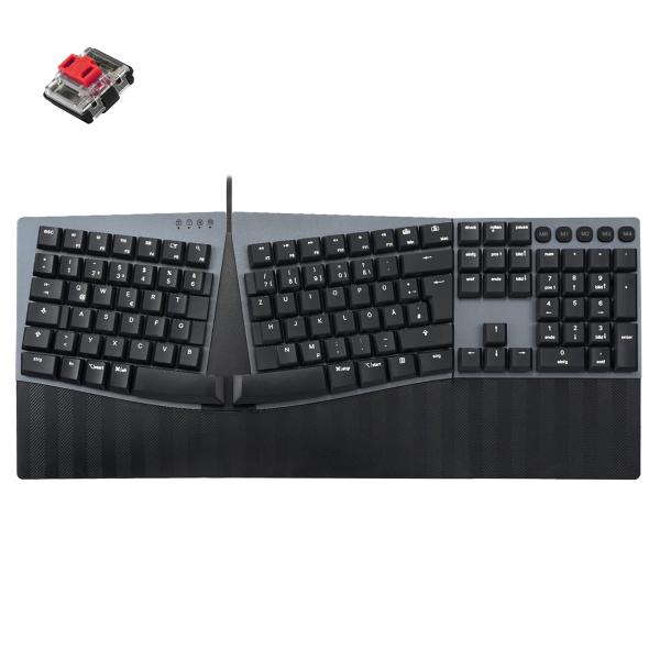 Perixx PERIBOARD-535 DE RD, ergonomische mechanische USB Tastatur (rote Taster)