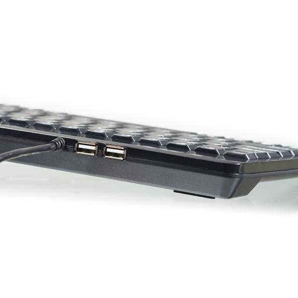 Perixx PERIBOARD-505H PLUS US, Mini USB-Tastatur, Trackball, Hub, schwarz