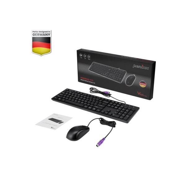 Perixx PERIDUO-117 P DE Tastatur-Maus-Set, PS/2, kabelgebunden, schwarz