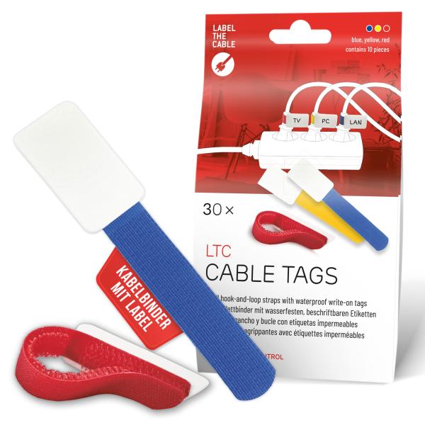 Label-The-Cable LTC CABLE TAGS, Klett Kabelfahnen beschriftbar 30er Set bunt