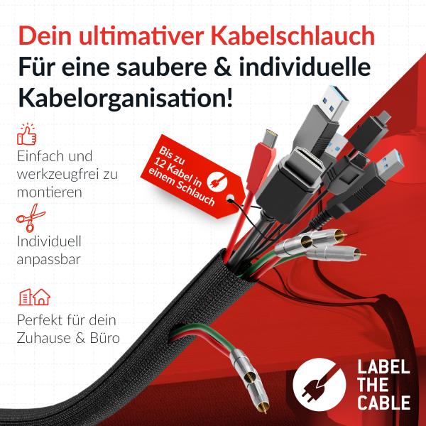 Label-The-Cable Tube, LTC 5110, Kabelschlauch 2 Meter schwarz