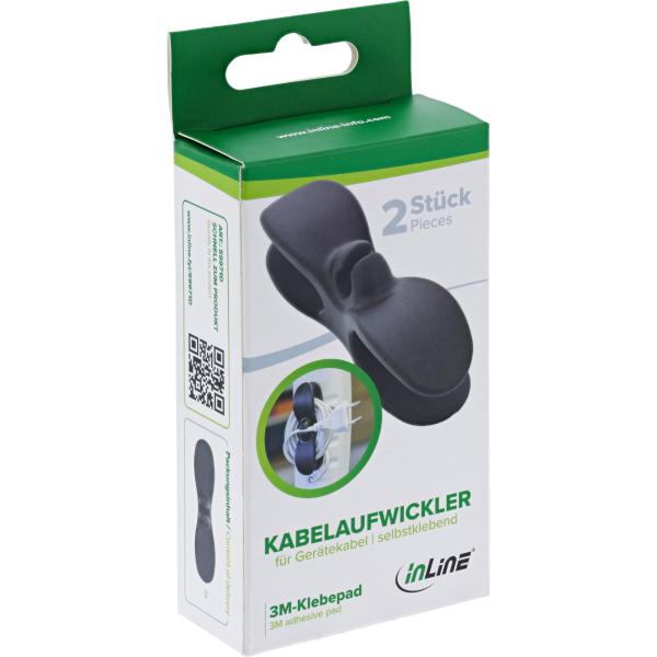 InLine® Kabelaufwickler für Gerätekabel, selbstklebend, schwarz, 2er-Set
