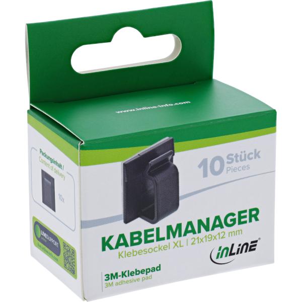 10er Pack InLine® Kabelmanager Klebesockel XL, Nylon, 3M-Klebepad, schwarz