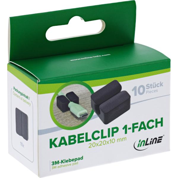 10er Pack InLine® Kabelclip, 1-fach, selbstklebend, schwarz