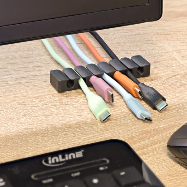 5er Pack InLine® Kabelclip, 7-fach, selbstklebend, schwarz