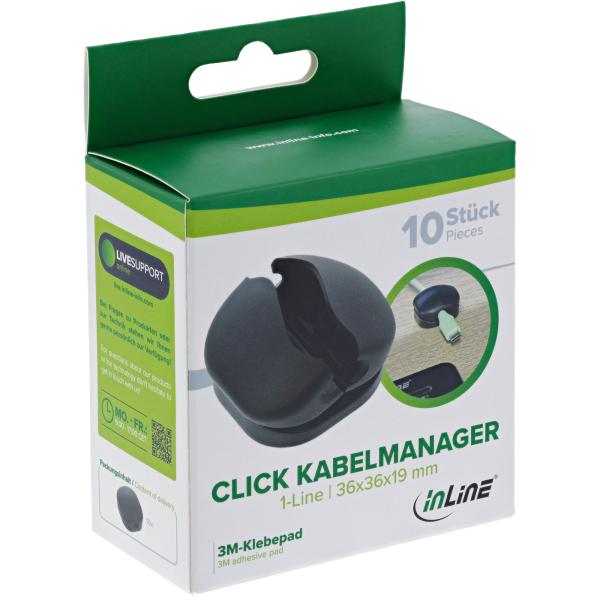 10er Pack InLine® Click Kabelmanager 1-Line, schwarz